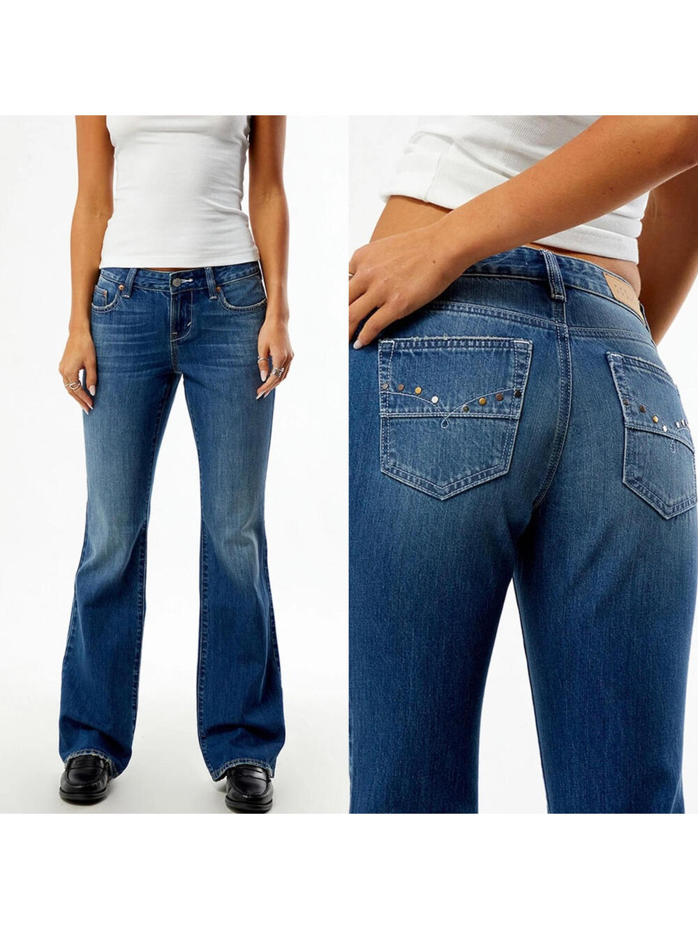 Pacsun Jade Low Rise Bootcut Jeans Pocket Studs Dark Blue NWT Sonoma Size 25